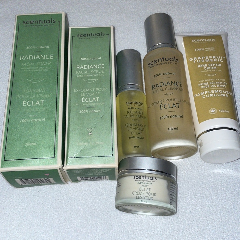 Scentuals SIX piece bundle! Scrub, eye cream, hand cream, serum, cleanser, tone